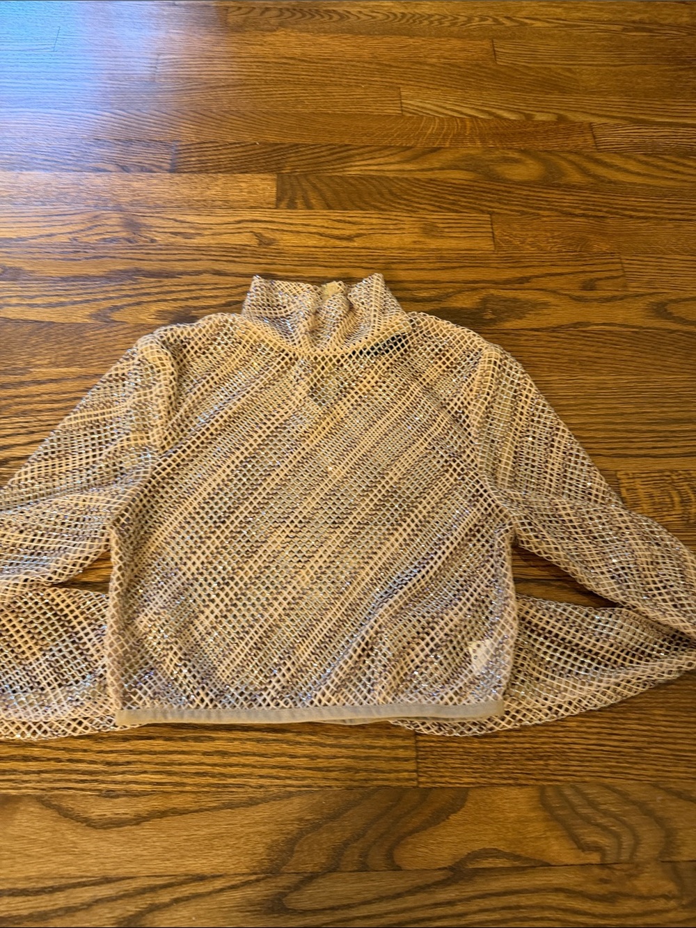 AKIRA Beige Sheer Mesh Top with Sequin Accents Size Small